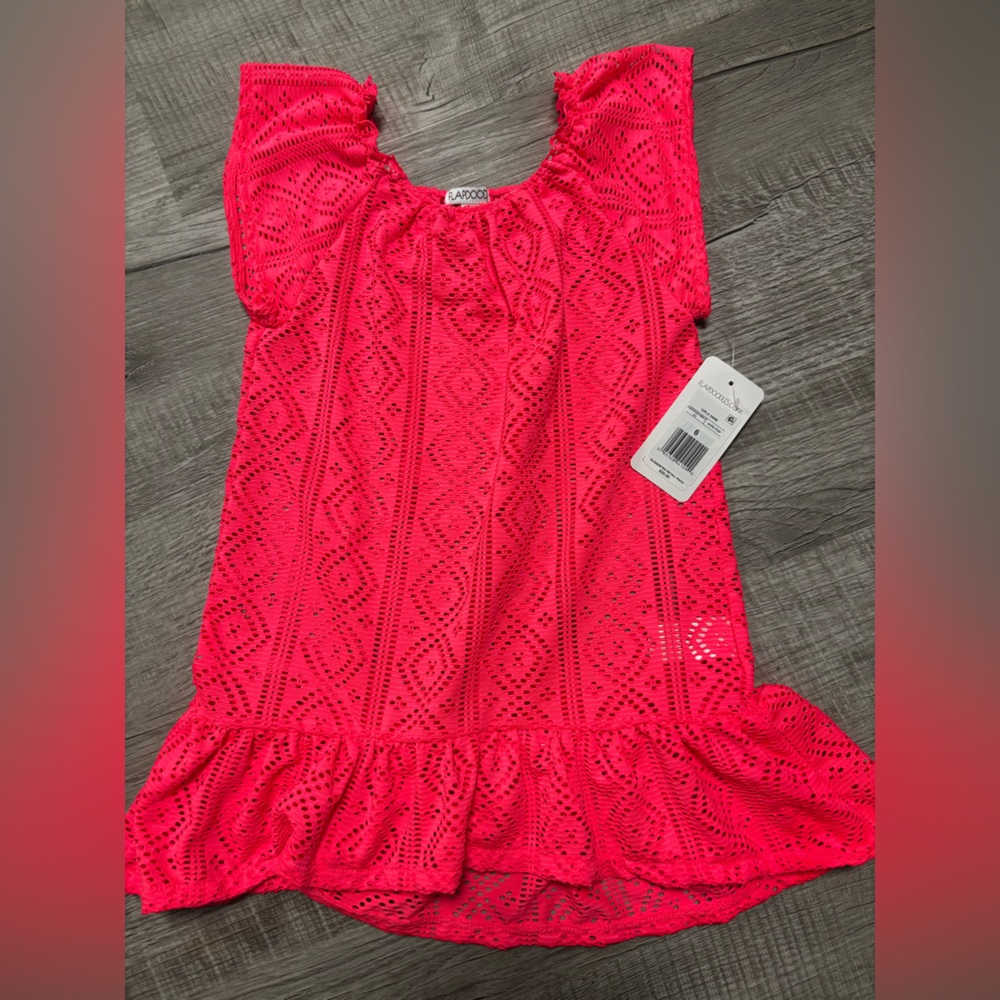 Flapdoodles Pink Lace Swim Coverup with Ruffled Details